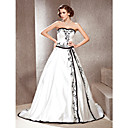 A-line Sweetheart Court Train Satin Wedding Dress with Split Front