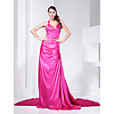 Sheath/Column Halter Court Train Charmeuse Evening Dress