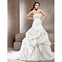 A-line Strapless Cathedral Train Embroidery Satin Wedding Dress