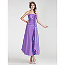 A-line Strapless Tea-length Taffeta Organza Bridesmaid Dress