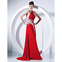 A-line Halter Sweep/Brush Train Chiffon Evening Dress