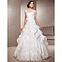 A-line V-neck Floor-length Taffeta And Tulle Wedding Dress