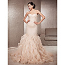 Trumpet/Mermaid Strapless Court Train Lace And Organza Wedding Dress