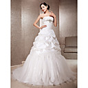 A-line Strapless Court Train Taffeta And Tulle Wedding Dress