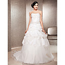 A-line Strapless Court Train Taffeta And Organza Wedding Dress