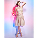 A-line Bateau Knee-length Chiffon Over Lace Cocktail Dress