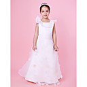 A-line Jewel Neck Floor-length Organza And Satin Flower Girl Dress