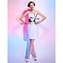 Sheath/Column Strapless Knee-length Organza Over Satin Cocktail Dress