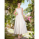A-line Scoop Ankle-length Satin Wedding Dress