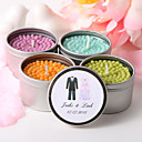 Personalized Round Tin Candle Favor - Wedding Gowns (More Colors)