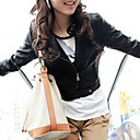 Turndown Collar Long Sleeve Party/ Evening PU Jacket With Pockets