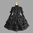 manga longa na altura do joelho preto de algodão vestido lolita gótica com rendas