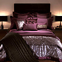 Return To Rome Stripes Flocking Queen 4-piece Duvet Cover Set