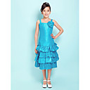A-line Straps Tea-length Taffeta Junior Bridesmaid Dress