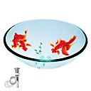 getemperd ronde glazen vat transparante spoelbak met pop-up en montage ring