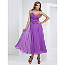 Sheath/Column V-neck Tea-length Chiffon Evening Dress