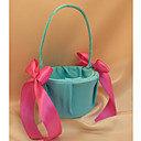 blauwe bloem meisje mand met fuchsia lint