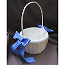 Ivory Flower Girl Basket With Blue Ribbon