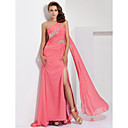 A-line One Shoulder Sweep/Brush Train Chiffon Evening Dress