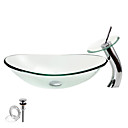 Runde gehärtetem Glas Schiff sinken mit Wasserfall Wasserhahn, Pop - up Drain und Montagering