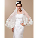 Beautiful Two-tier Fingertip Wedding Veil With Lace Applique Edge