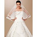 One-tier Tulle Lace Applique Edge Elbow Wedding Veil With Embroidery