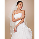 Four-tier Tulle Pencil Edge Fingertip Wedding Veil With Pearls / Satin Flower