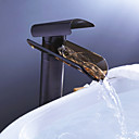 Öl eingerieben Bronze Wasserfall Waschbecken Wasserhahn mit Glas Auslauf und Ablaufgarnitur