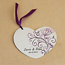 Personalized Heart Shaped Wedding Invitation With Fuchsia Ribbon- Set Of 50