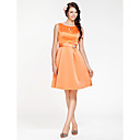 A-line Jewel Knee-length Satin Bridesmaid Dress