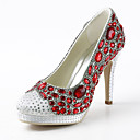 cetim salto agulha fechado bombas dedo do pé com sapatos de cristal / strass casamento (mais cores)