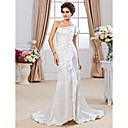 Sheath/ Column One Shoulder Court Train Chiffon Wedding Dress