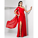 Sheath/Column One Shoulder Sweep/Brush Train Chiffon Cocktail Dress