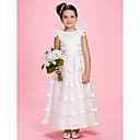 uma linha de jóias do tornozelo-comprimento organza sobre cetim vestido da menina flor