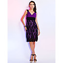 Sheath/Column V-neck Knee-length Chiffon Lace Cocktail Dress