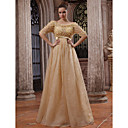 A-line Off-the-shoulder Floor-length Tulle Over Chiffon Luxurious Dresses
