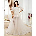 Trumpet/Mermaid Strapless Chapel Train Lace And Tulle Wedding Dress With A Wrap