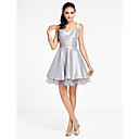 A-line Straps Knee-length Organza Over Taffeta Bridesmaid Dress