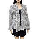 Elegant Long Sleeve Collarless Evening Rabbit Fur Jacket