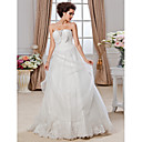 Ball Gown Strapless Cathedral Train Organza Ruffles Wedding Dress With Bow