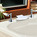Two Handle Solid Brass Chrome Finish Waterfall Bathroom Sink Faucet
