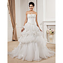 A-line Strapless Chapel Train Organza Wedding Dress