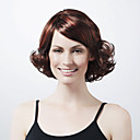 Capless Medium Length Synthetic Dark Brown With Red Curly Hair Wig