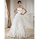 A-line Strapless Chapel Train Taffeta Wedding Dress