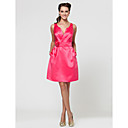 une ligne-v-cou court / mini en satin robe de demoiselle d'