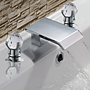 Contemporary Solid Brass Two Handle Waterfall Bathroom Sink Faucet-Chrome Finish