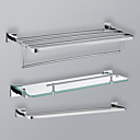 Chrome Finish Bathroom Towel Rack Set With Glass Shelf