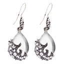 Big Water-drop Antique Silver Opal Rhinestone Earrings