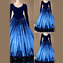 Long Sleeve Floor-length Blue Satin Gothic Lolita Dress