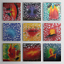 Hand-painted Abstract Oil Painting  with Stretched Frame - Set of 9